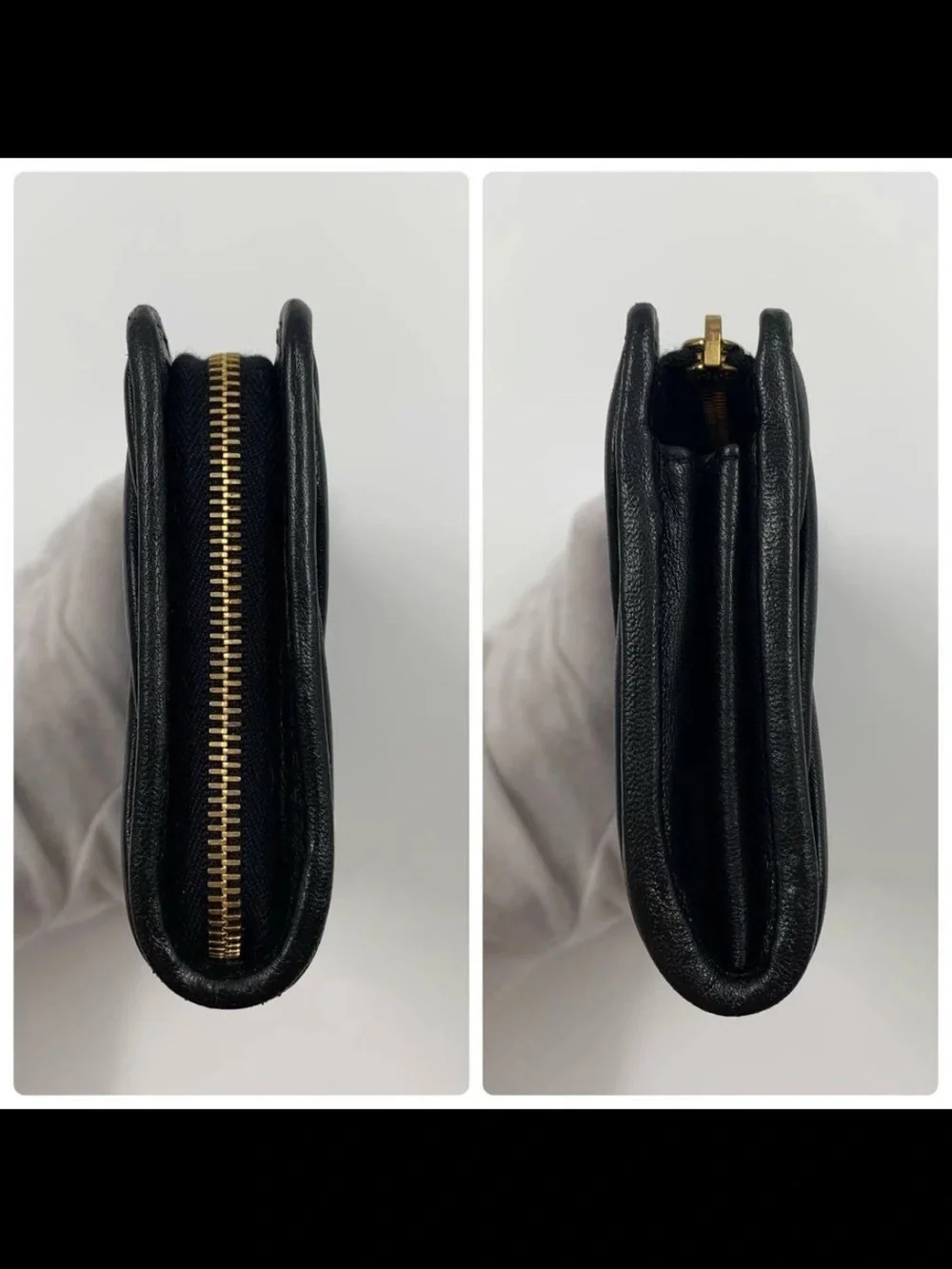 Miu Miu Black Quilted Matelassé Leather Zip Wallet with Gold Logo